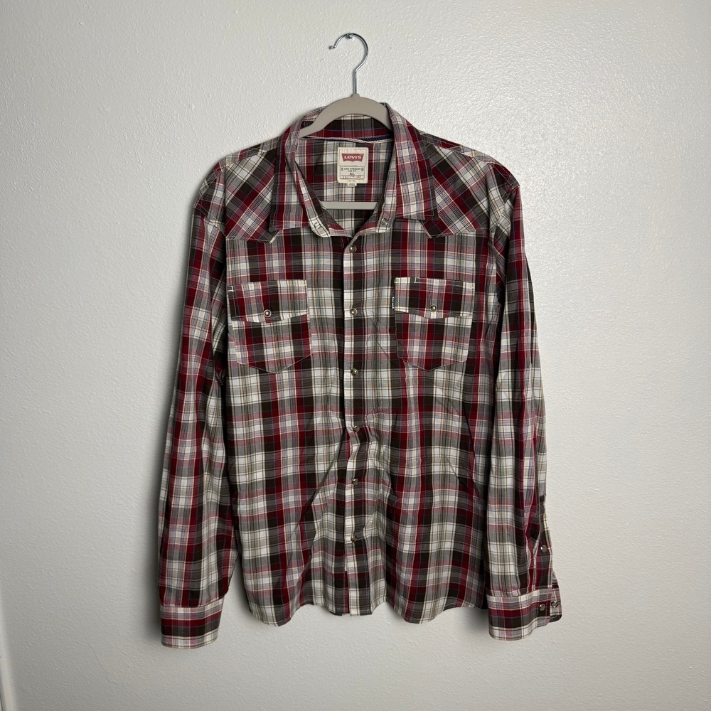 Levis Mens XL Modern Fit Plaid Western Pearl Snap Long Sleeve Shirt - Picture 2 of 9